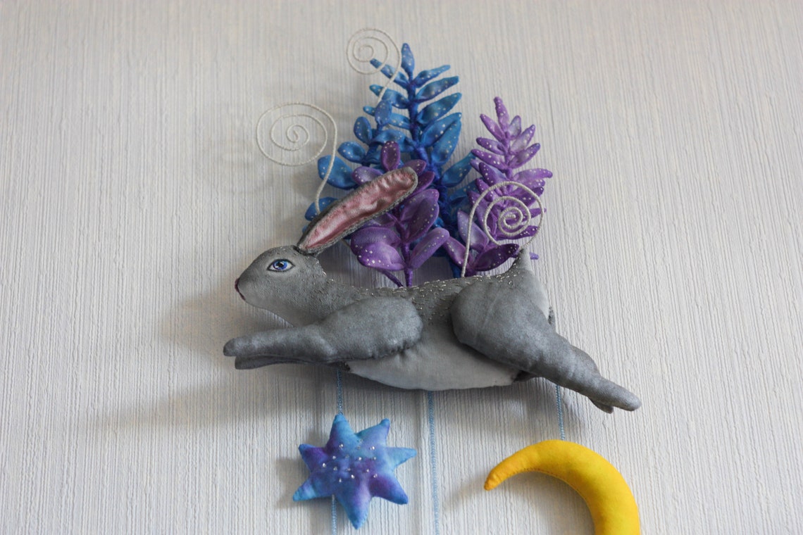 Textile Rabbit Wall Hanging Bunny Sculpture Wall Décor Etsy