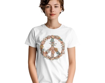 Boho Floral Peace Sign T-Shirt: Earth Tone Good Vibes