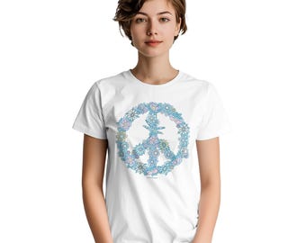 Boho Floral Peace Sign T-Shirt: Pastel Good Vibes, Free Spirit