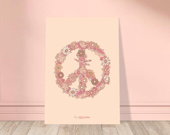 Floral Peace Sign Poster: Hand-Drawn Boho Art (A3)