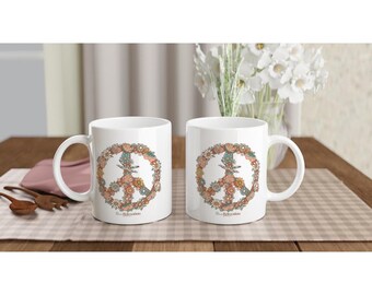 Boho Floral Peace Sign Coffee Mug - Handmade Ceramic Gift