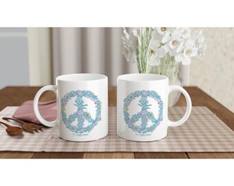 Boho Floral Peace Sign Coffee Mug - Handmade Ceramic 11oz