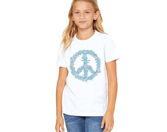 Boho Floral Peace Sign Kids T-Shirt - Pastel Colors