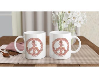Boho Floral Peace Sign Coffee Mug - Handmade Ceramic Gift