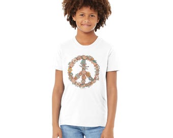 Boho Floral Peace Sign Kids T-Shirt - Earth Colors