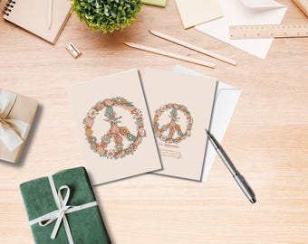 Boho Floral Peace Sign Cards: Earth Tone Greeting Card Set