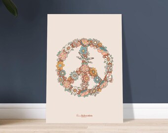 Floral Peace Sign Poster: Hand-Drawn Boho Art Print (A3)
