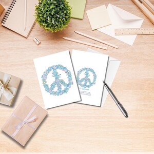 Cartes de voeux bohème dessinées à la main - lot de 10 symboles de paix aux couleurs pastel - respectueuses de l'environnement et personnalisées pour toute occasion