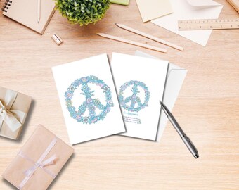 Hand-Drawn Boho Greeting Cards: Pastel Peace Symbol, Set of 10