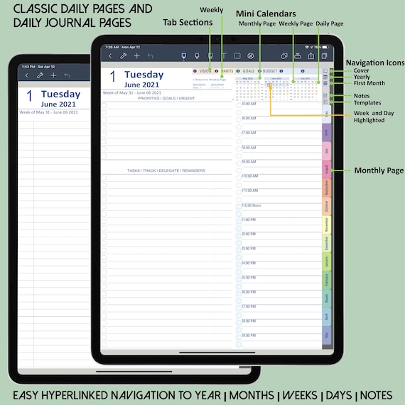 Digital Planner,Calendars,Daily Planner,bullet journal,Notebooks,OneNote GoodnotesNotabilityNoteshelf