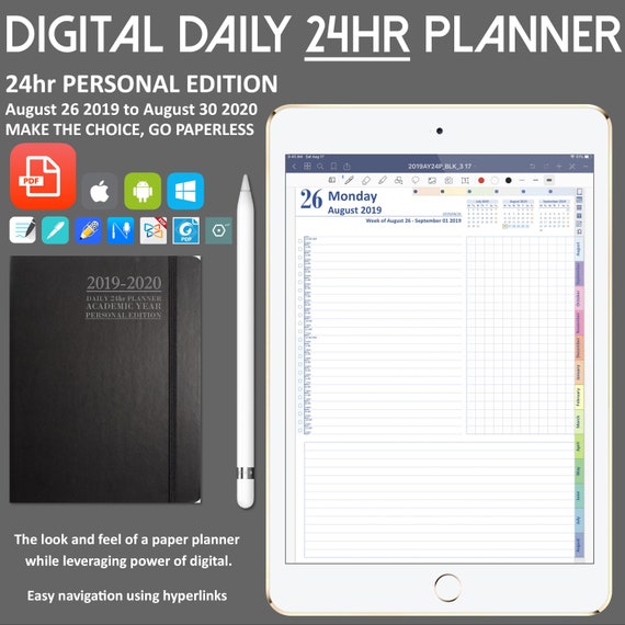 2019 2020 daily 24hr minimalist planner pdf tablet ipad android surface pro android tablets 2020