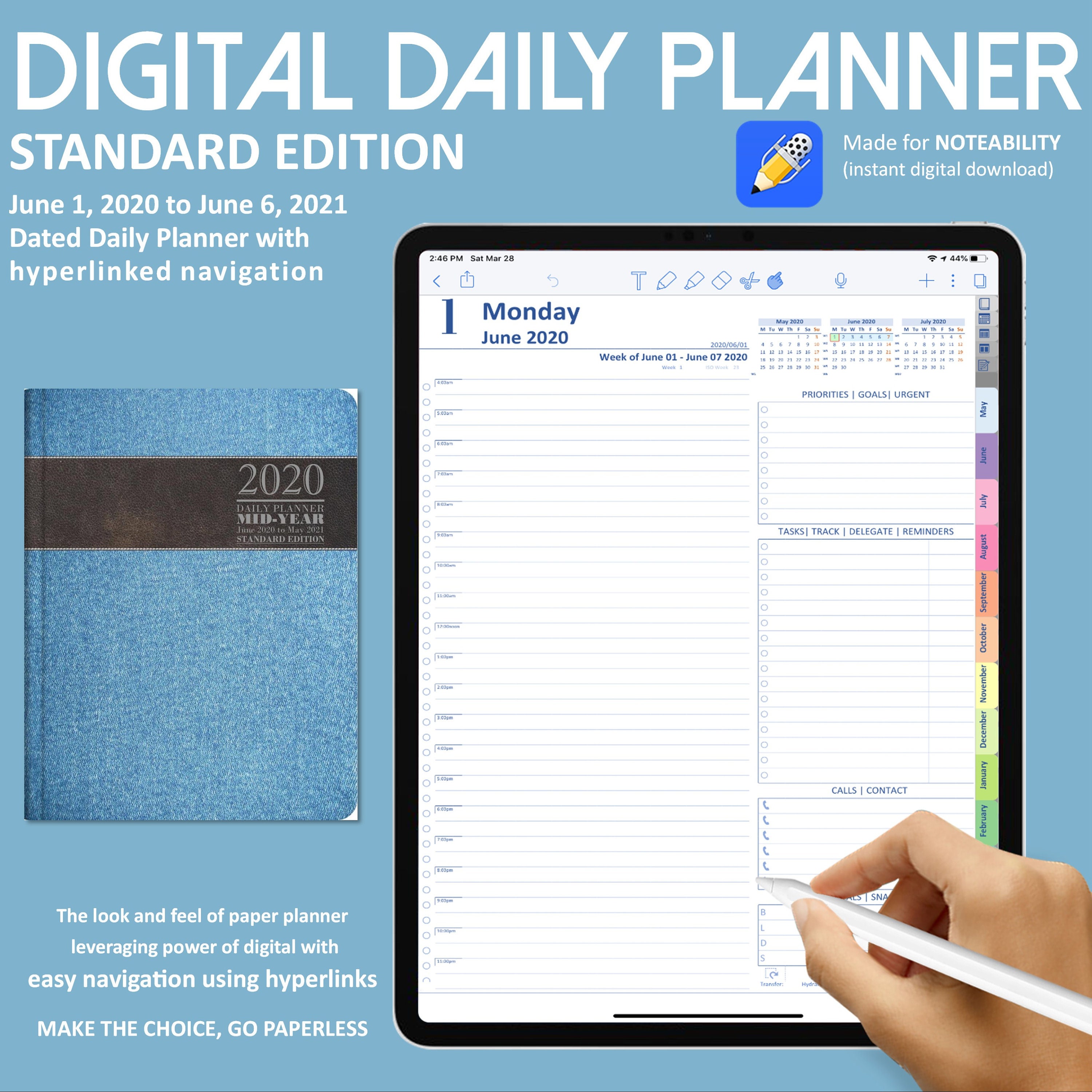 Digital Daily Planner Notability Mid Year Weekly Agenda Goal Etsy