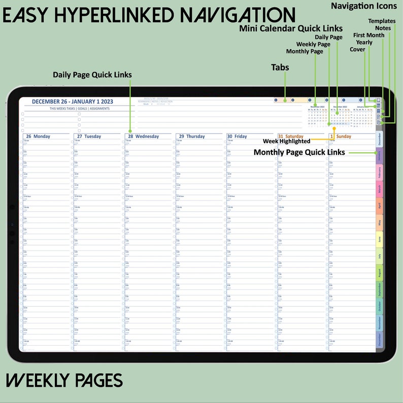 2023 Daily Planner Horizontal Layout Printable Weekly Planner Etsy Canada