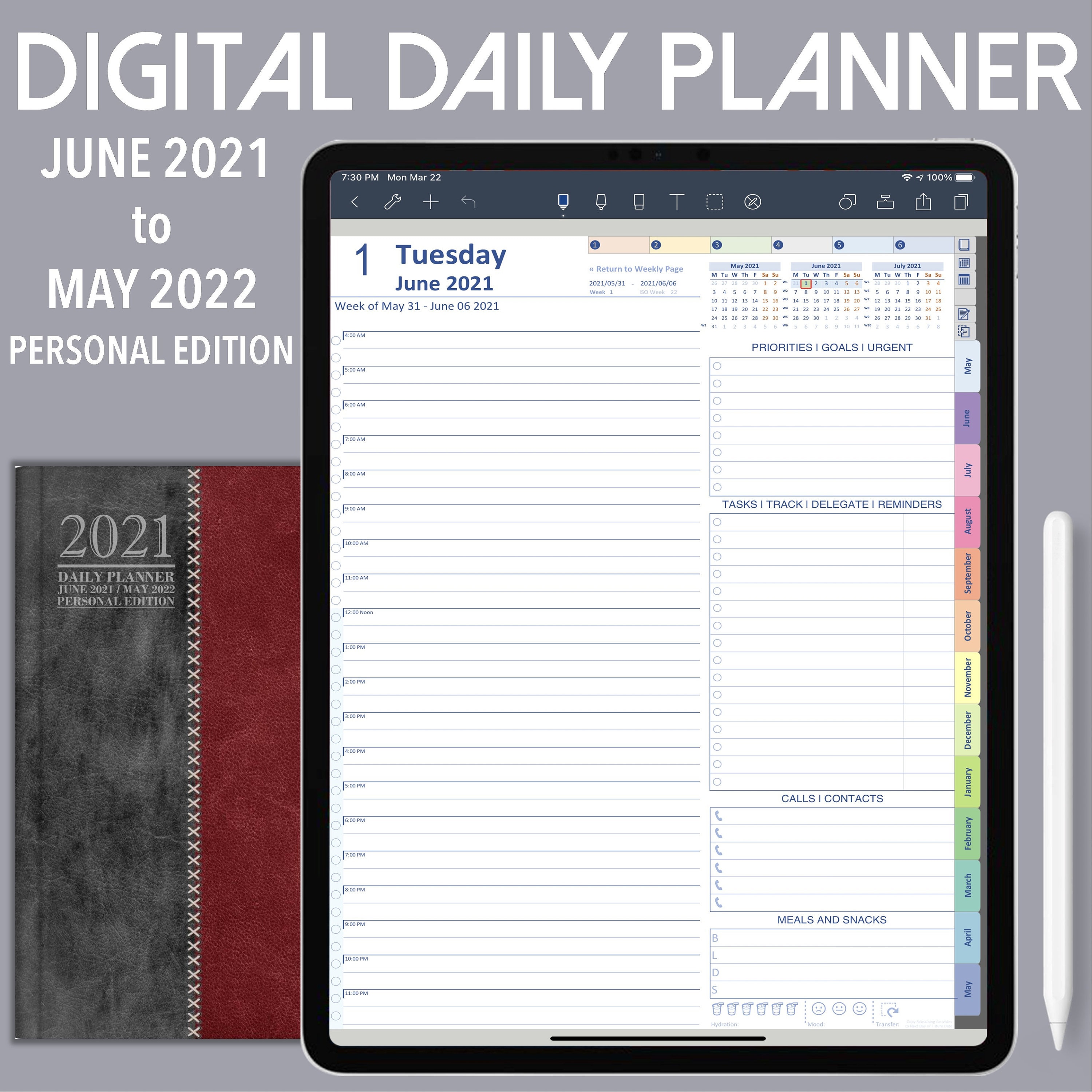 Digital Daily Planner iPad Productivity Planner 2021/22 Etsy