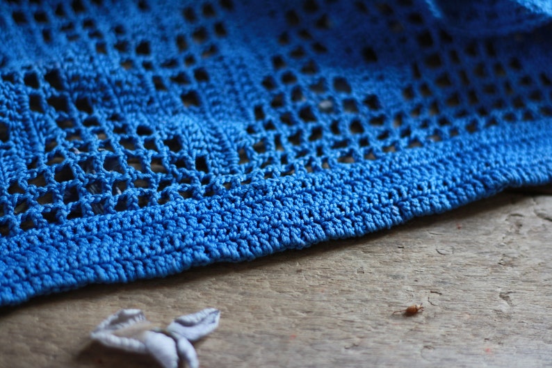French antique blue crocheted curtain Antique lace Antique work crochet Victorian haberdashery Crocheted lace. Haberdashery accessory