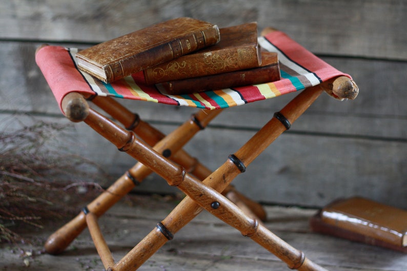 French fishing stool French seat folding Picnic seat French folding stool Folding fishing Footstool Antique folding seat fisherman