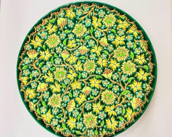 Antique 1920s Emaux de Longwy France Majolica Enamel Floral Wall Plate 14.5”
