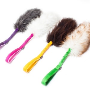 Sirius Sheepskin Bungee Tug Toy Toys for Dogs Dog Training Fur Toy Natural Fur Colorful Toy Bungee Handle Flexible Handle image 3