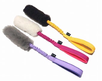 Sirius | Sheepskin | Bungee Tug Toy | Toys for Dogs | Dog Training | Fur Toy | Short Natural Fur | Colorful Toy | Bungee Flexible Handle |