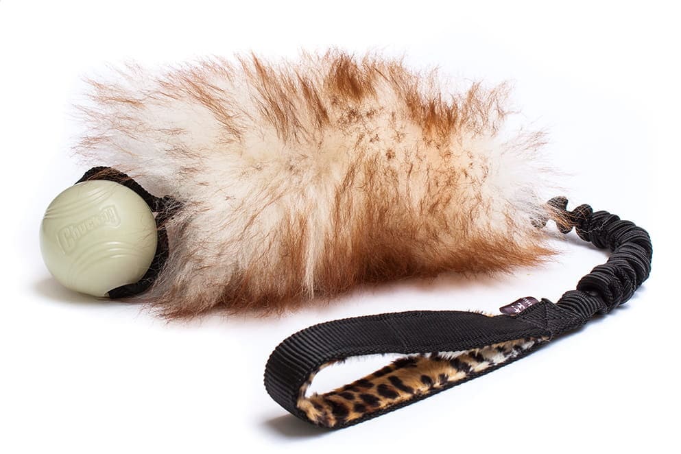 Sheepskin Bungee Dog Tug Toy: Natural Fur, Glow Ball