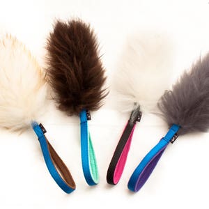 Sheepskin Dog Tug Toy: Natural Fur, Short Handle
