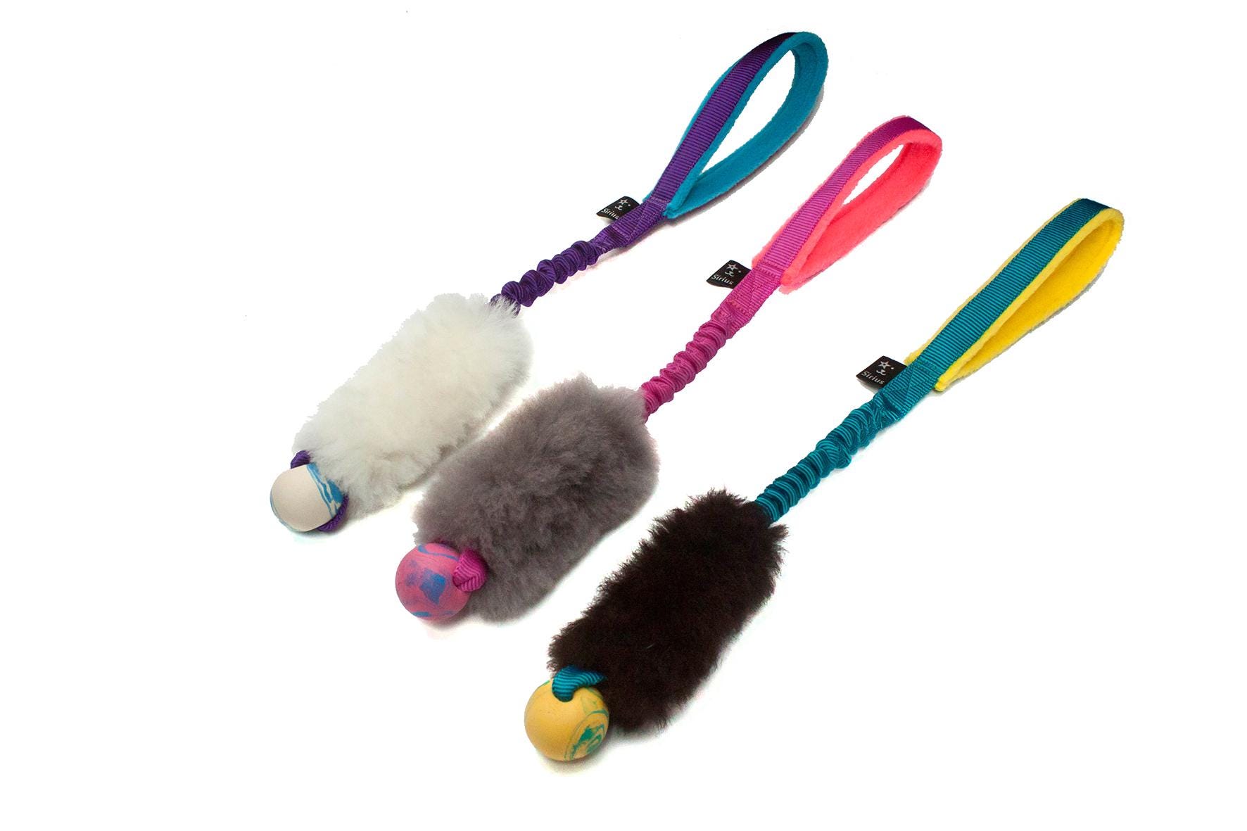 Sirius S | Sheepskin | Bungee Tug Toy | Toys for Dogs | Dog Training | Natural Fur | Colorful Toy | Flexible Handle | Aport Ball