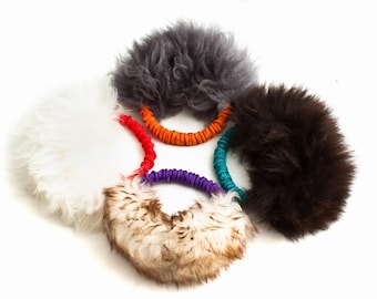 Sirius | Sheepskin | Bungee Tug Toy | Toys for Dogs | Dog Training | Fur Toy | Natural Fur | Colorful Ring | Bungee Handle | Flexible Handle