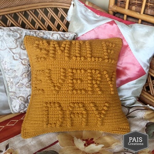 Smile Every Day >>> Crochet pillow / cushion cover PDF pattern - instant download | 15" | Saffron Yellow |