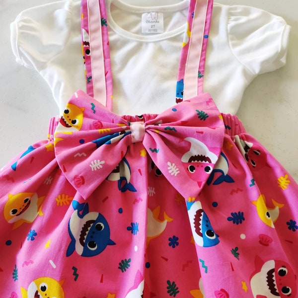 Baby Shark Skirt-Straps Suspenders Outfit Baby Girl, Baby skirt and head bow, Toddler girl  First birthday girls Summer Skirt Smashed cake