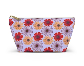 Purple Floral Makeup Bag, Colorful Flowers Pencil Case, Cosmetic Bag, Gift for Her, Travel Bag,