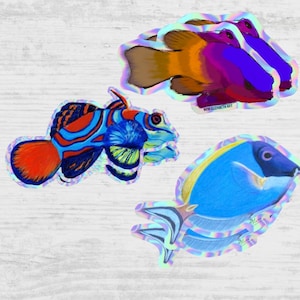 Holo Fish Sticker Set- Saltwater Fish Sticker Set, Saltwater Fish Art, Laptop Sticker, Holo Sticker, Water Bottle Sticker, Reef Tank Art