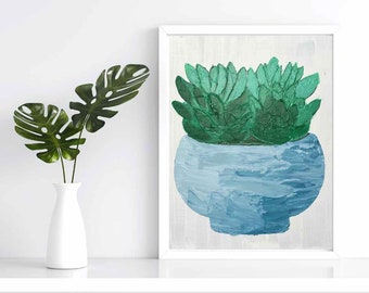 Digital Download Textured plant painting plant art print Succulent wall art Botanical art succulent home decor plant design botanical print