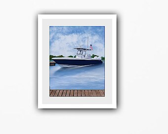 Framed Art Print - Boat Painting, Coastal Art decor, Boat lover Gift, Ready to Hang Art, Nautical Art Print, Home Decor, Framed Wall Art