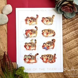 Ano do Tigre 2022 Cartão Bonito Aquarela, Ano Novo Lunar, Ilustração do Ano Novo Chinês com Envelope Vermelho, Estilo Anime Manga Chibi