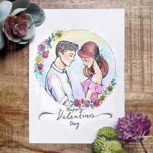 Biglietto di coppia anniversario personalizzato, ritratto dall'illustrazione fotografica, disegno di nozze Regalo personalizzato di San Valentino, stampa di biglietti d'amore carini