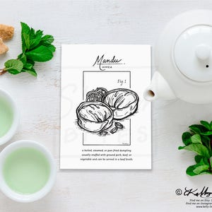 Mandu, Knödel der Welt Illustration Poster Druck, Koreanische Küche Essen Stift & Tinte Linework, Vintage Druck Zeichnung Küche Wand Dekor Kunst
