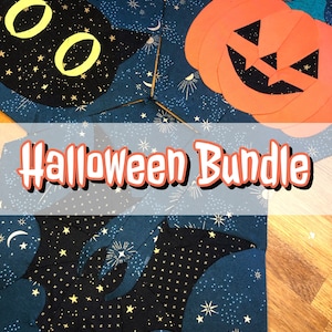 EPP Halloween Bundle - Cat, Bat, Jack-O-Lantern - English Paper Piecing Pattern, Quilt Pattern