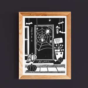 Halloween Decoration Art Print, Pumpkin Front Porch Decor