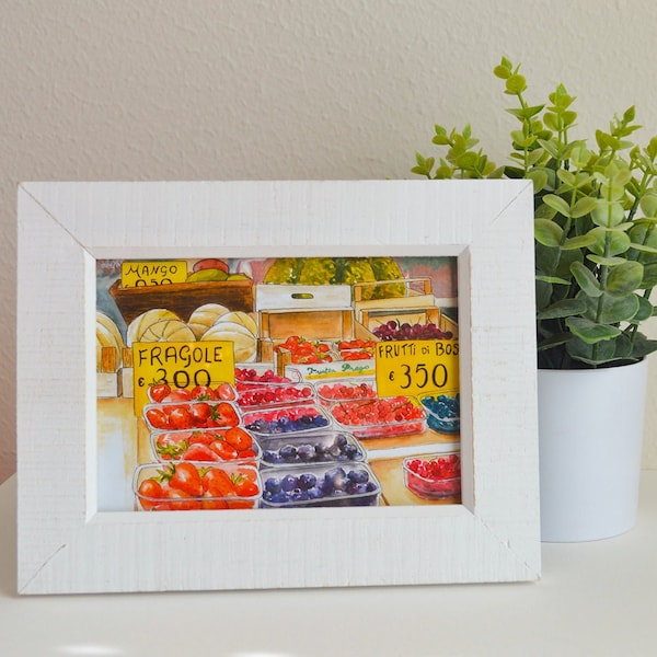 Rome Market Fruit Stand Watercolor Art Print