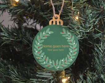 PERSONALIZED Hand Painted Wreath Wooden Christmas Ornament *Customize this*