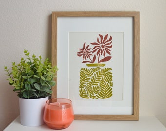 Green Funky Vase Relief Print
