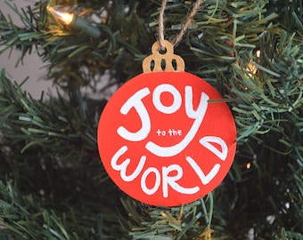 Hand Painted, Joy to The World, Wooden Christmas Ornament