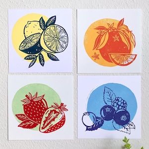 Fruit Art Print Set Strawberry, Berries, Lemon, Orange image 1