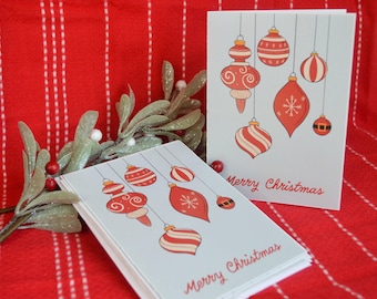 Personalized Christmas Card Set, Ornament Holiday Cards, 6 cards INCLUDING envelopes