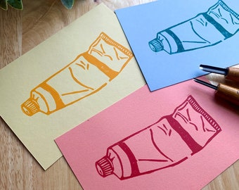Monochromatic Paint Tube Art Print - Paint Relief Print - Paint tube Wall Art - Primary color Art Decor