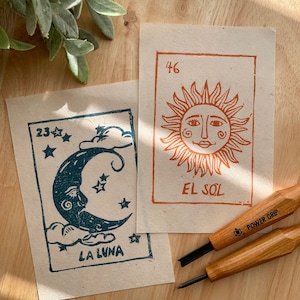 Impresión artística de cartas de lotería - Impresión en relieve de lotería mexicana - Impresión artística de sol y luna - Impresión artística de sol de lotería - Impresión artística de luna de lotería - Sol - Luna