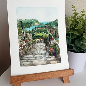Italy Watercolor Art Print, Cinque Terre Watercolor Painting Garden and Ocean View image 4