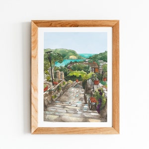 Italy Watercolor Art Print, Cinque Terre Watercolor Painting Garden and Ocean View image 3