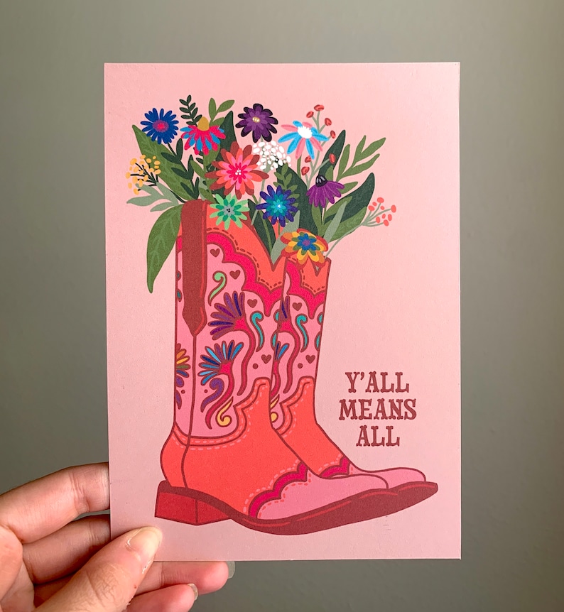 Pride Month Art Print, Cowboy Boot Pride Artwork, LGBTQ Art Print, Texas Pride Month, Yall Means All image 2