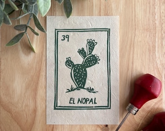 Loteria Card Art Print - Mexican Loteria Relief Print - Cactus Art Print -  Loteria El Nopal Art Print